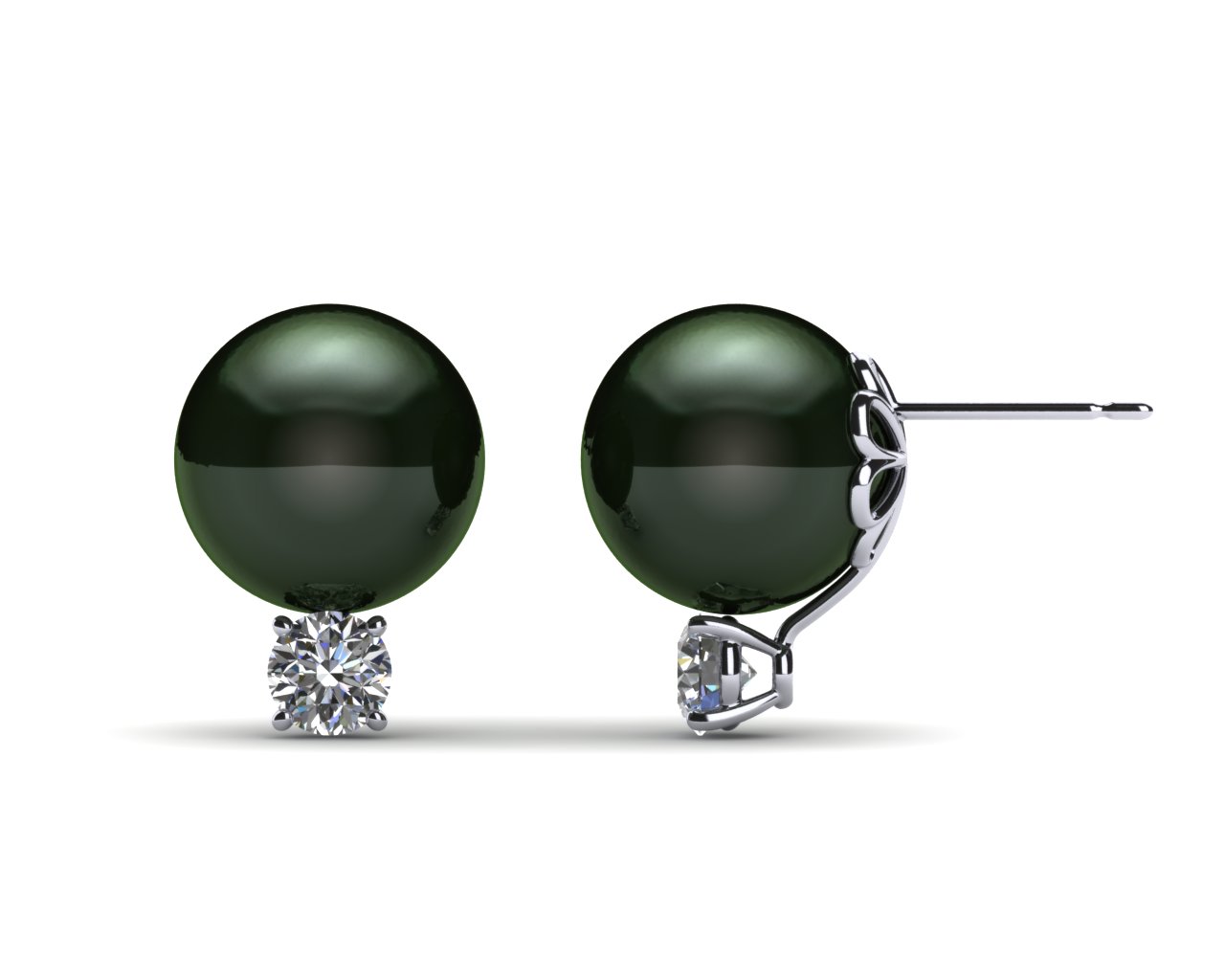 10mm Black South Sea Tahitian Pearl Earring with .5 carat t.d.w
