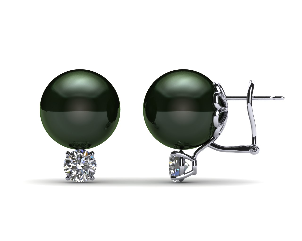11mm Black South Sea Tahitian Pearl Earring with .70 carats tdw