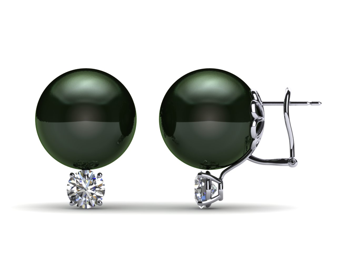 14mm Black South Sea Tahitian Pearl Earring with 1.1 carat t.d.w