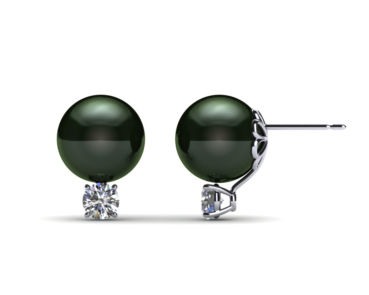 9mm Black South Sea Tahitian Pearl Earring with .40 carats tdw