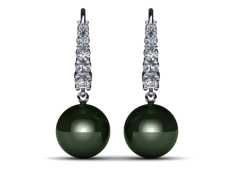 Tahitian Pearl Earring Tapered Lever Back .62 carats t.d.w.