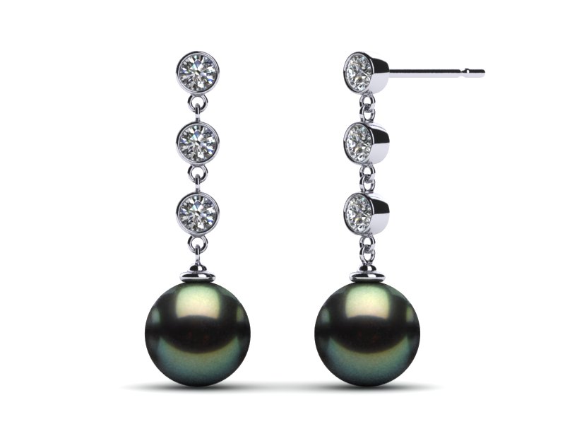 Tahitian Pearl 3 Stone Drop Earring