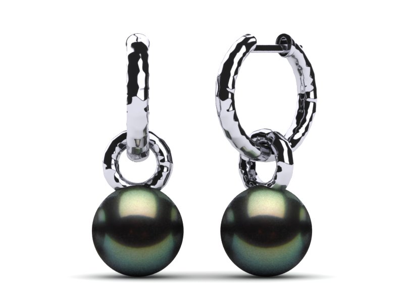 Tahitian Pearl Double Hoop Hammered Style Earring