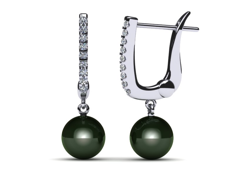 Tahitian Pearl Earring Diamond Hinged Clip Back