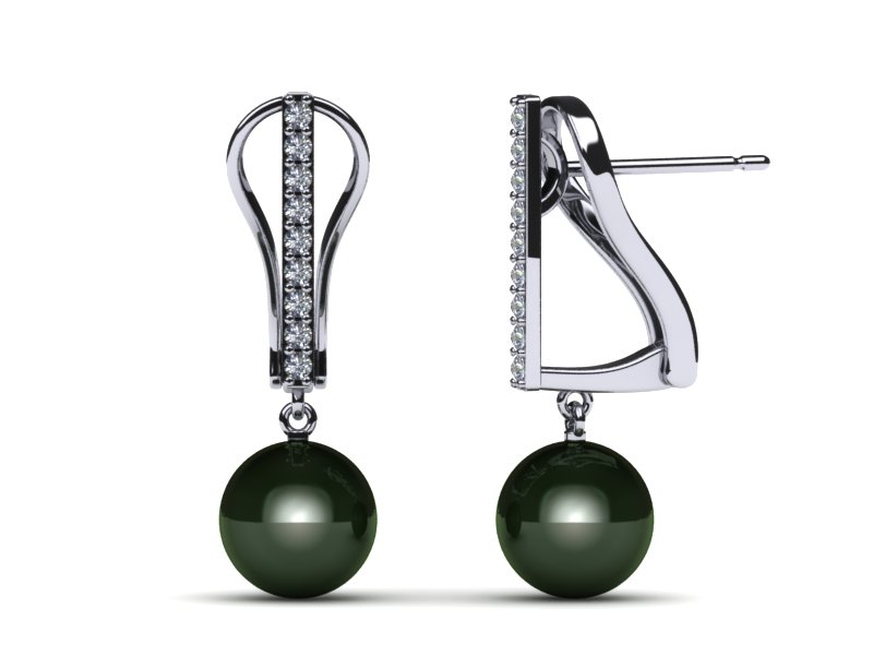 Tahitian Pearl Earring Straight Leverback with Diamonds
