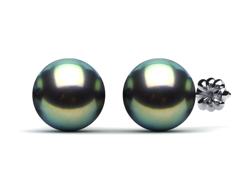 10mm Tahitian Pearl Stud Earrings Green Color
