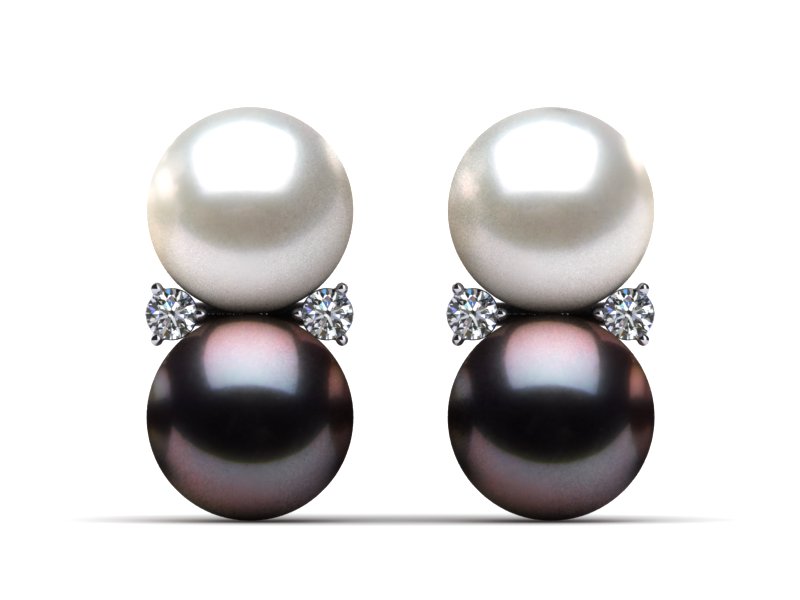Tahitian Pearl Twin Pearl and Diamond Earring