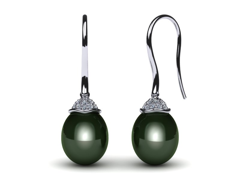 Tahitian South Sea Pearl Diamond Pave Cap Earring