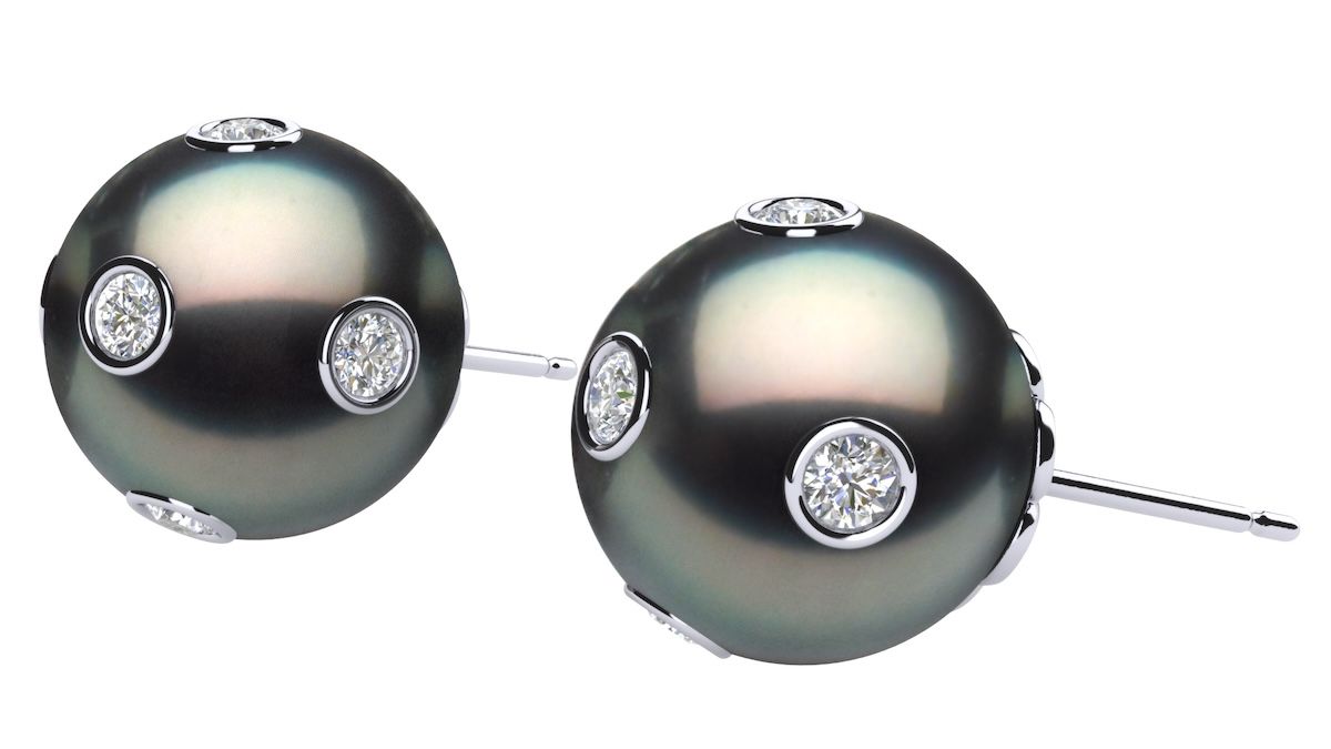 Starry Night Black Tahitian Cultured Pearl Earrings