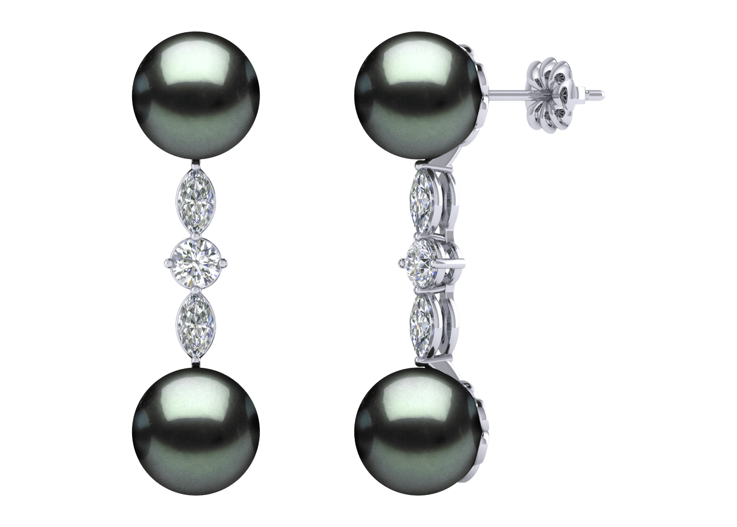 Tahitian Pearl Earring Marquise Round Drop