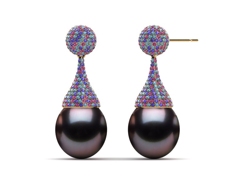 Tahitian Pearl Oval Pave Earring