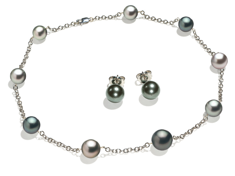 10 x 10.5mm Multicolor Tahitian Cultured Pearl Tin Cup Necklace