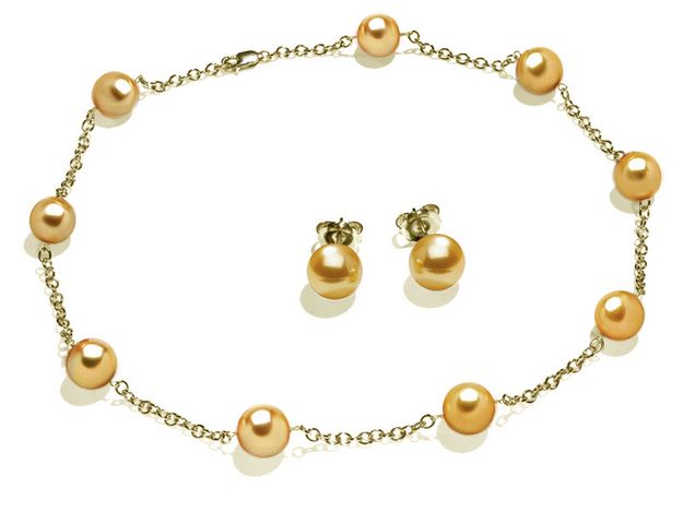 10 x 11mm Golden South Sea Cultured Pearl Tin Cup Necklace