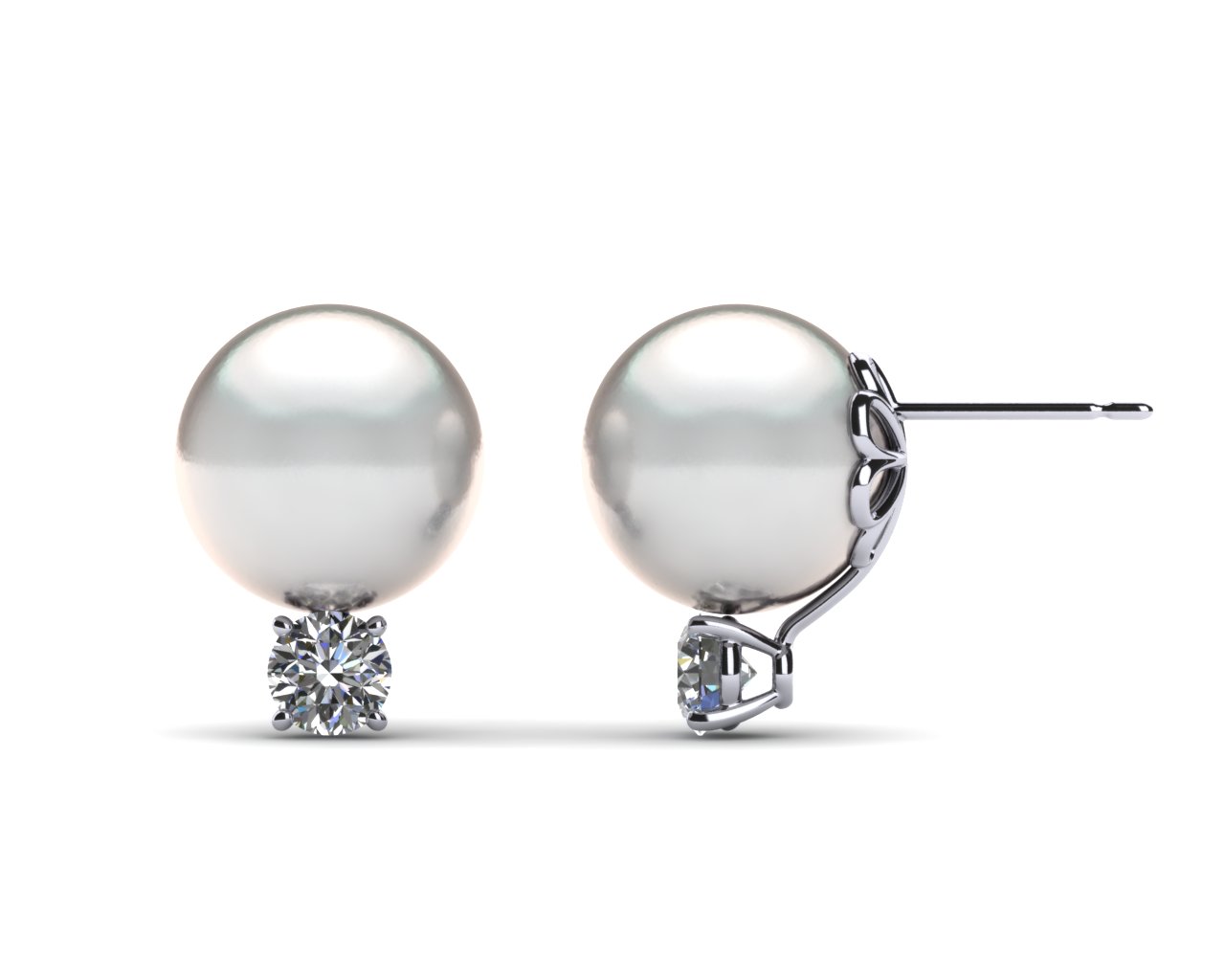 10mm White South Sea Pearl Earring & .50 carat tw Diamond