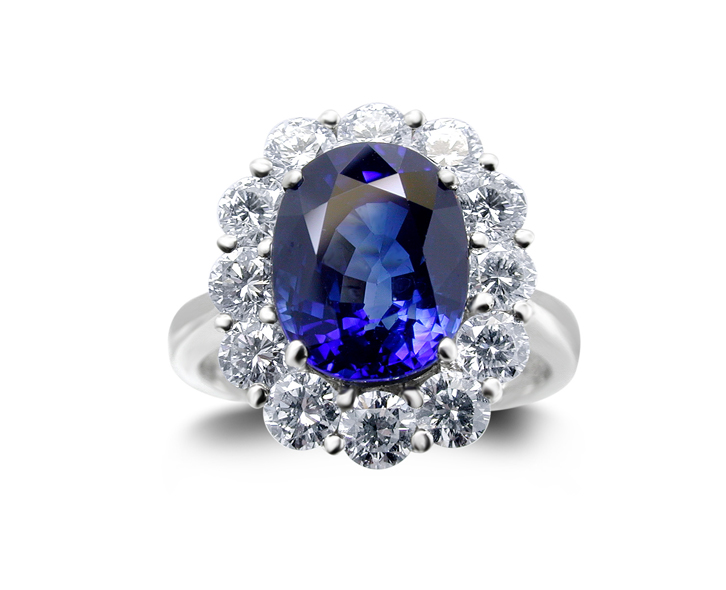 18K White Gold Sapphire Ring w/1.55cttw. Diamonds