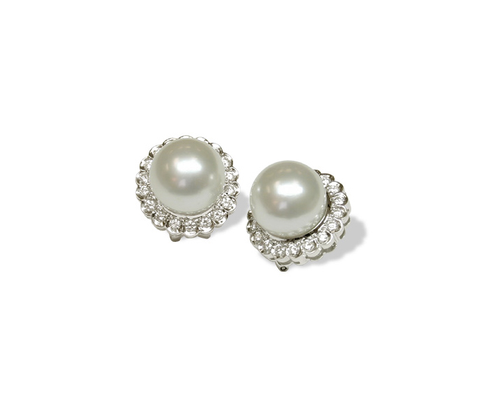 18K White Gold South Sea Pearl and Diamond Earring