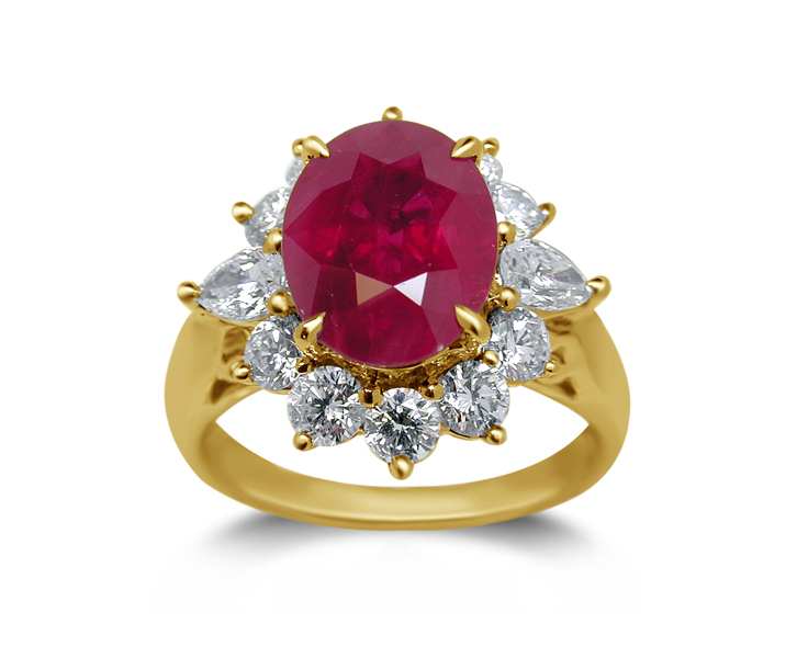 18K Yellow Gold Ruby Ring w/1.15cttw. Diamonds