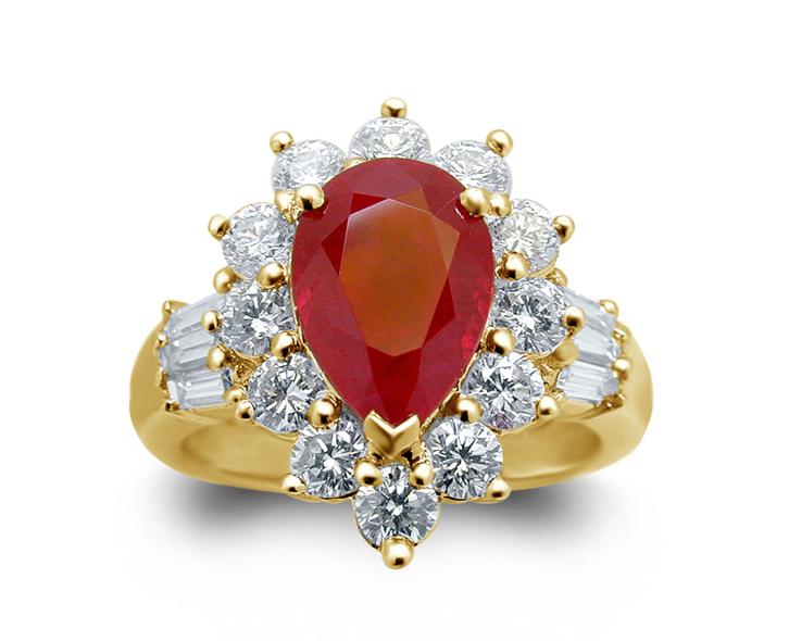 18K Yellow Gold Ruby Ring w/1.38cttw. Diamonds