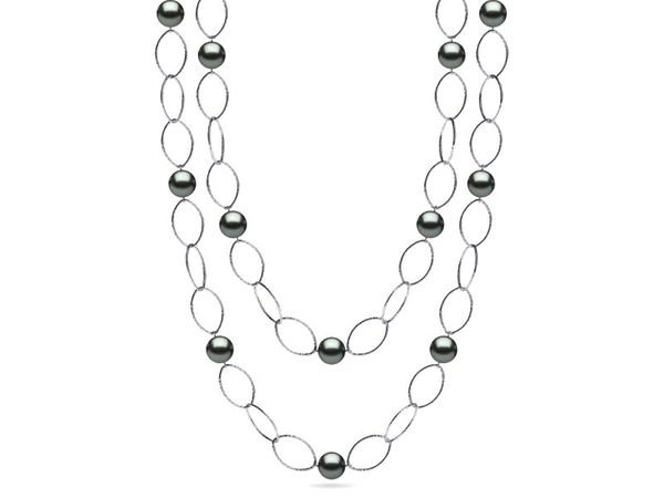36 Inch Tahitian Pearl 10mm Hammered Link Necklace