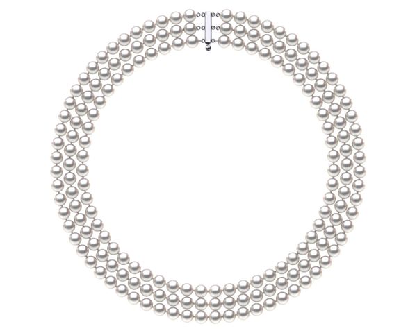 6.5 x 7mm Akoya Pearl Necklace Triple Strand