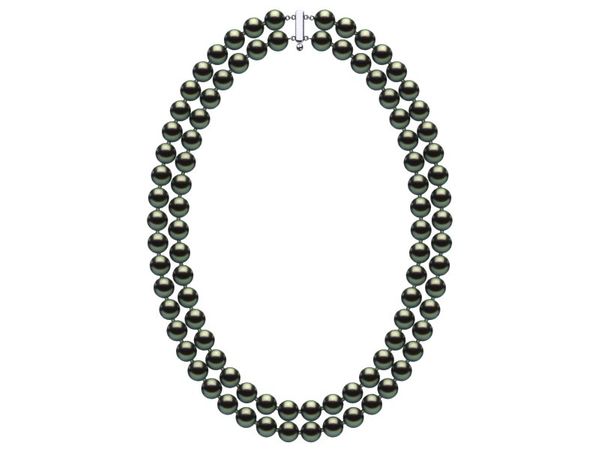 8 x 9mm Black Green Freshwater Double Strand Pearl Choker