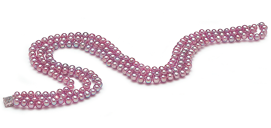 AAA 6 x 7mm Lavender Round Pearl Necklace Triple Strand
