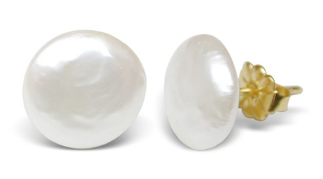 Button Stud Freshwater Cultured Pearl Earrings