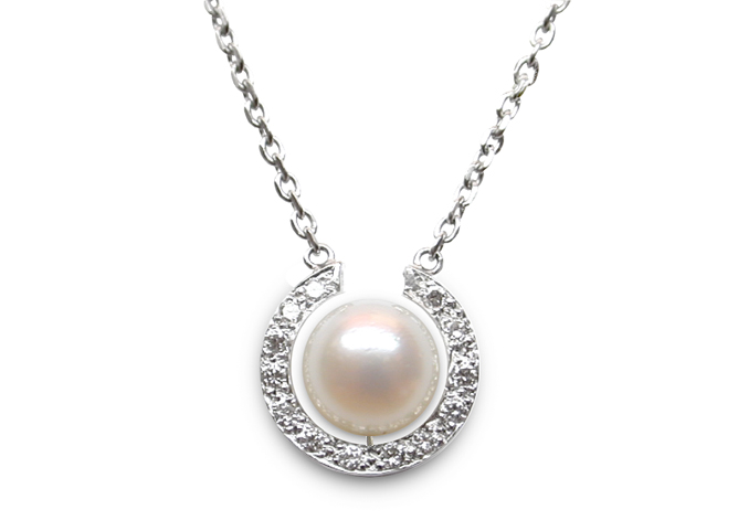 Diamond Horseshoe and Pearl Pendant