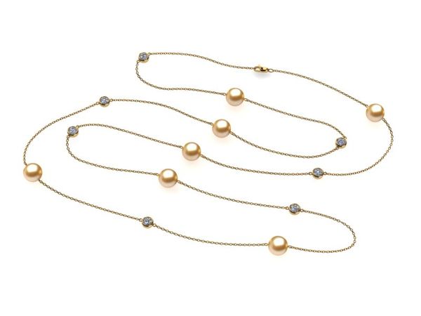 Golden & Diamond South Sea Pearl 32 Inch Tin Cup Necklace