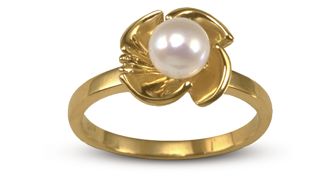 Golden Flower a Japanese Akoya Pearl Ring