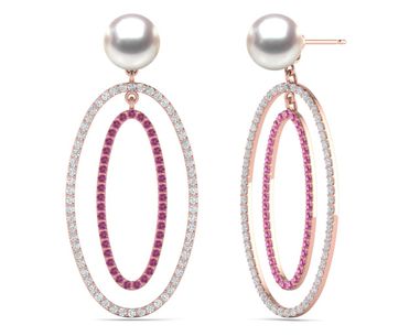 Akoya Double Hoop Pearl and Diamond Earring