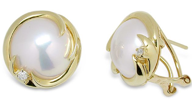 Mabe Pearl and Diamond Earring set in 14K Yellow Gold