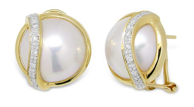 Mabe Pearl and Diamond Earring set in 14K Yellow Gold