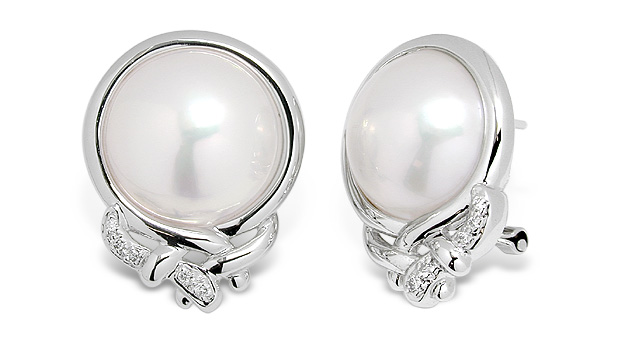 Mabe Pearl and Diamond Earrings set in 14K White Gold