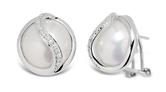 Mabe Pearl and Diamond Earrings set in 14K White Gold