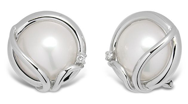 Mabe Pearl and Diamond Earrings set in 14K White Gold