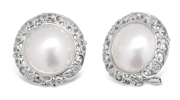 Mabe Pearl and Diamond Earrings set in 14K White Gold