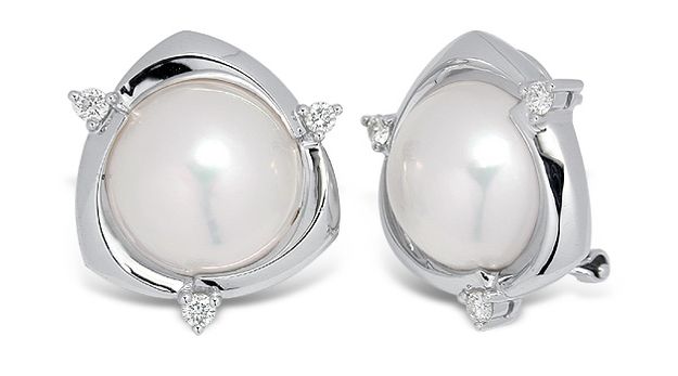 Mabe Pearl and Diamond Earrings set in 14K White Gold