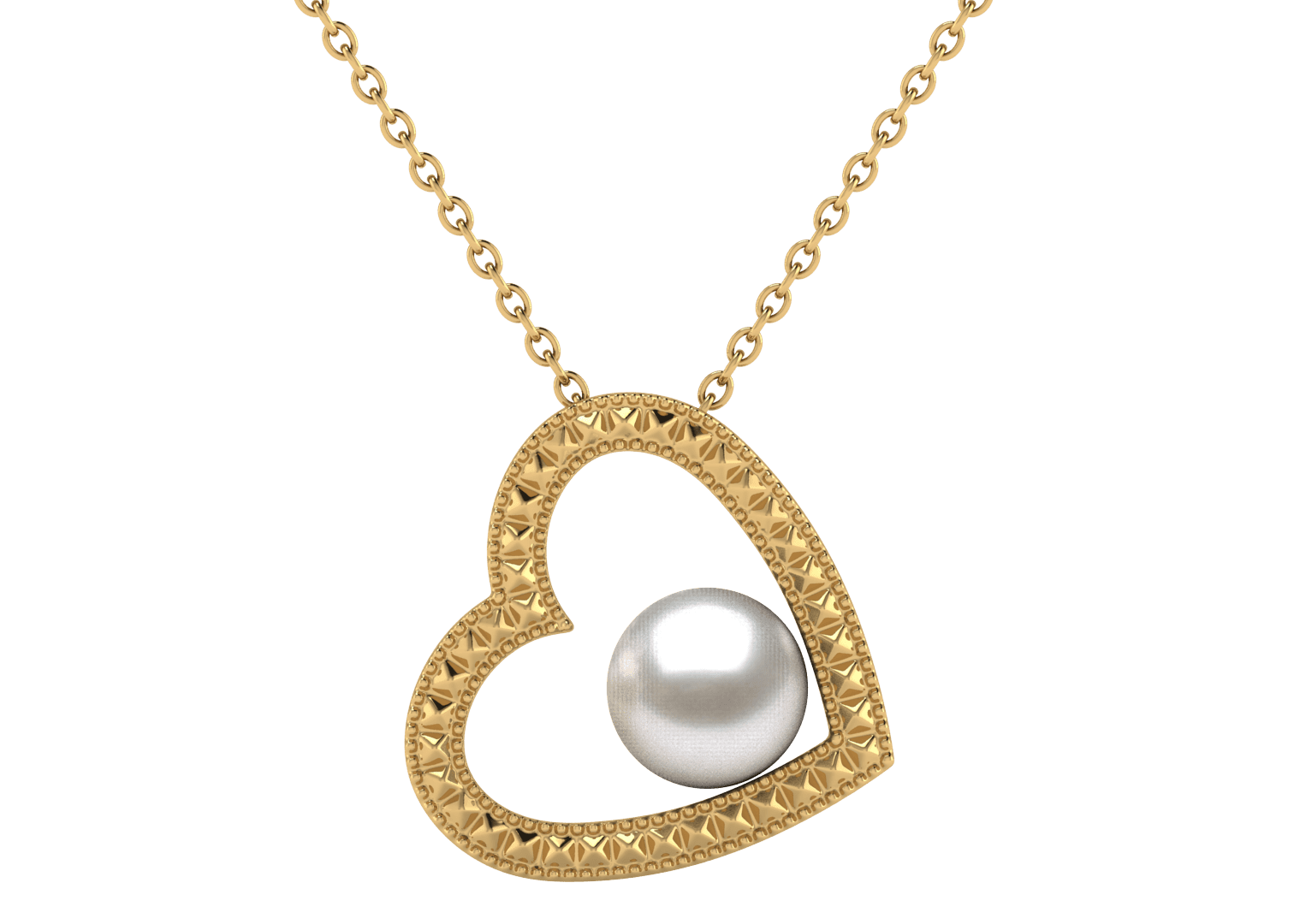 Pearl Heart Pendant with Diamond Cut Surface