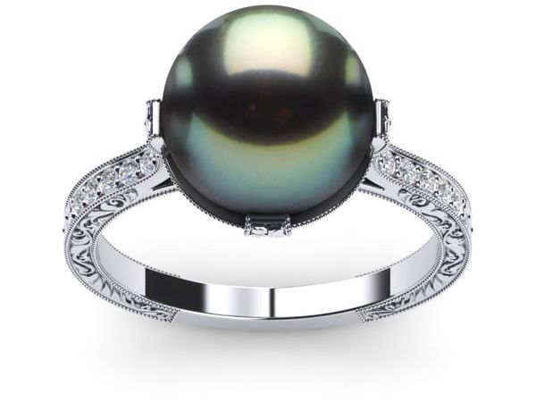 Tahitian Pearl Ring Black South Sea Antique Style