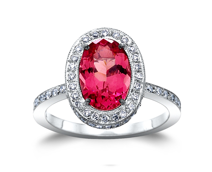Pink Red Spinel w/0.72cttw. Diamond Platinum Ring