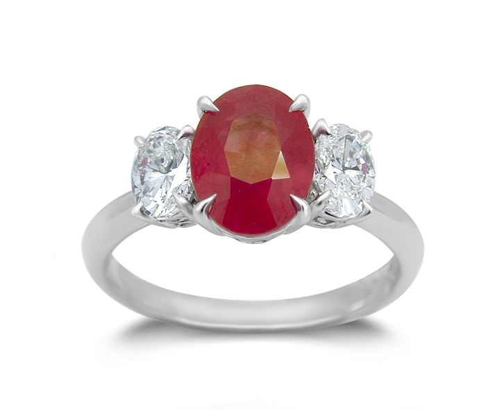 Platinum Ruby Ring w/0.72Ct. Diamonds