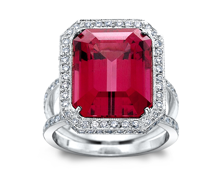 Rubellite w/0.72cttw. Diamond Platinum Ring
