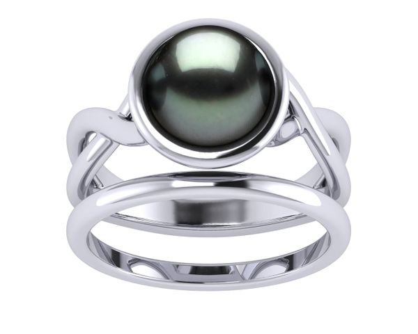 Tahitian Pearl Classic Flow Engagement Ring and Wedding Band Set