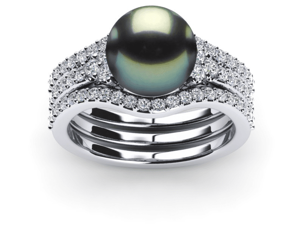 Tahitian Pearl Deluxe Princess Ring & Wedding Band Set