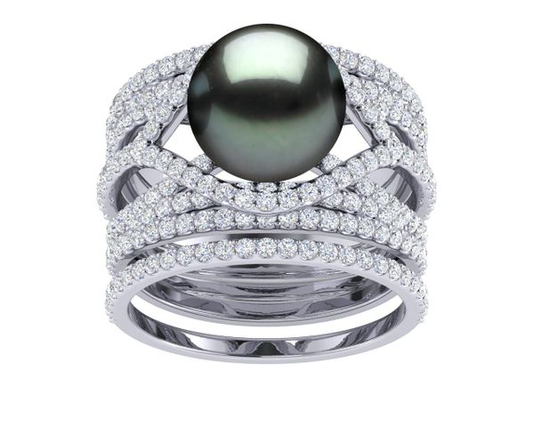 Tahitian Pearl Deluxe Rainbow Engagement Ring & Wedding Band Set