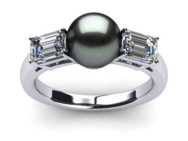 Tahitian Pearl Emerald Cut Ring