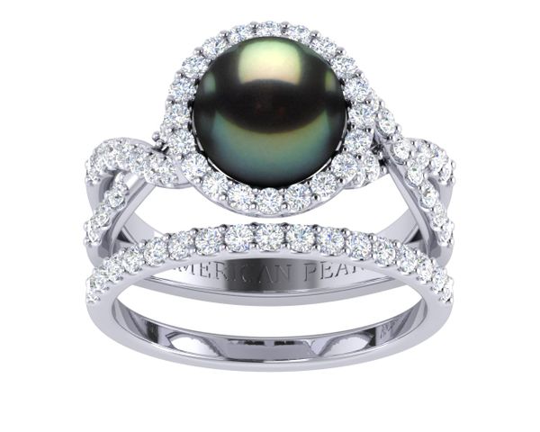 Tahitian Pearl Flow Engagement Ring & Wedding Band Set