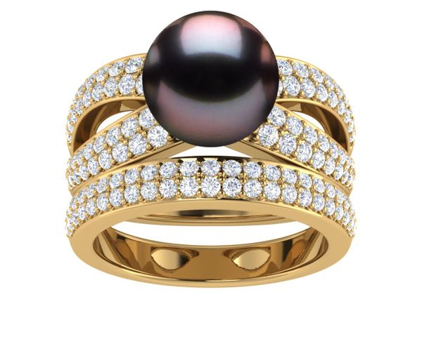 Tahitian Pearl Joyce Engagement Ring and Wedding Band Set