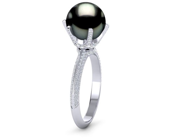 Tahitian Pearl Knife Edge 6 Prong Pave Ring